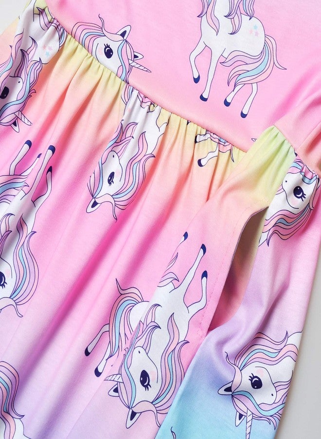QPANCY Pink Unicorn Dresses for Girls 5t Summer Sun Clothes Swing Elastic Waist Dress - Image 5